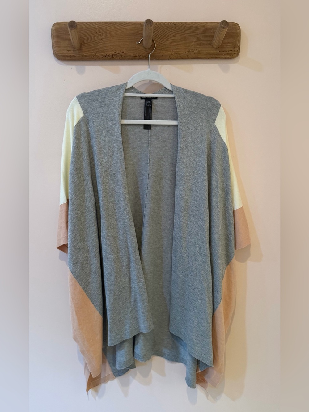 Eileen Fisher Grey with Cream & Blush Colorblock Poncho/Shawl - OS